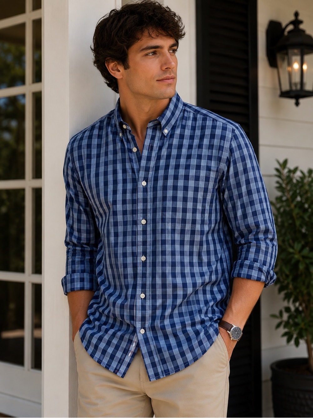 Tommy Hilfiger Classic Fit Long Sleeve Gingham Plaid Button Down Shirt- XL